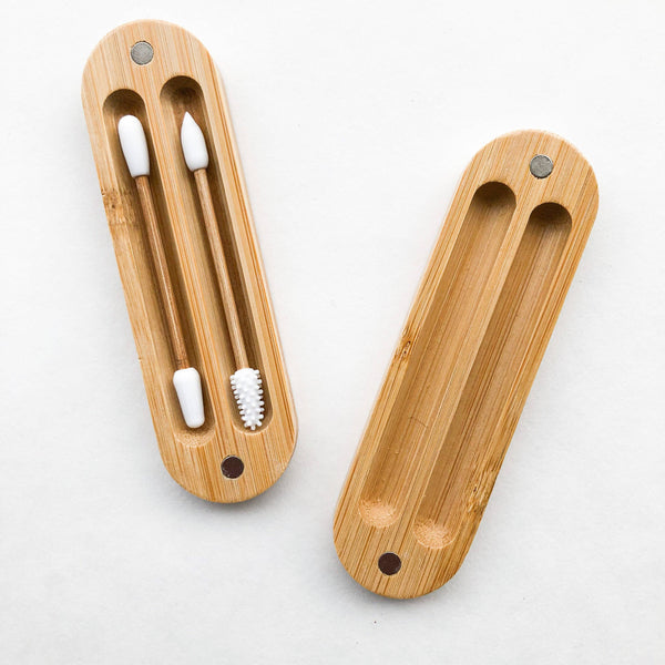 Reusable Plastic Free Bamboo Silicon Q-Tips w/ Bamboo Case